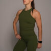 Women's wearing Army Green Tank Top - Pathfinder Fitness (Elevate Tank Army Green)